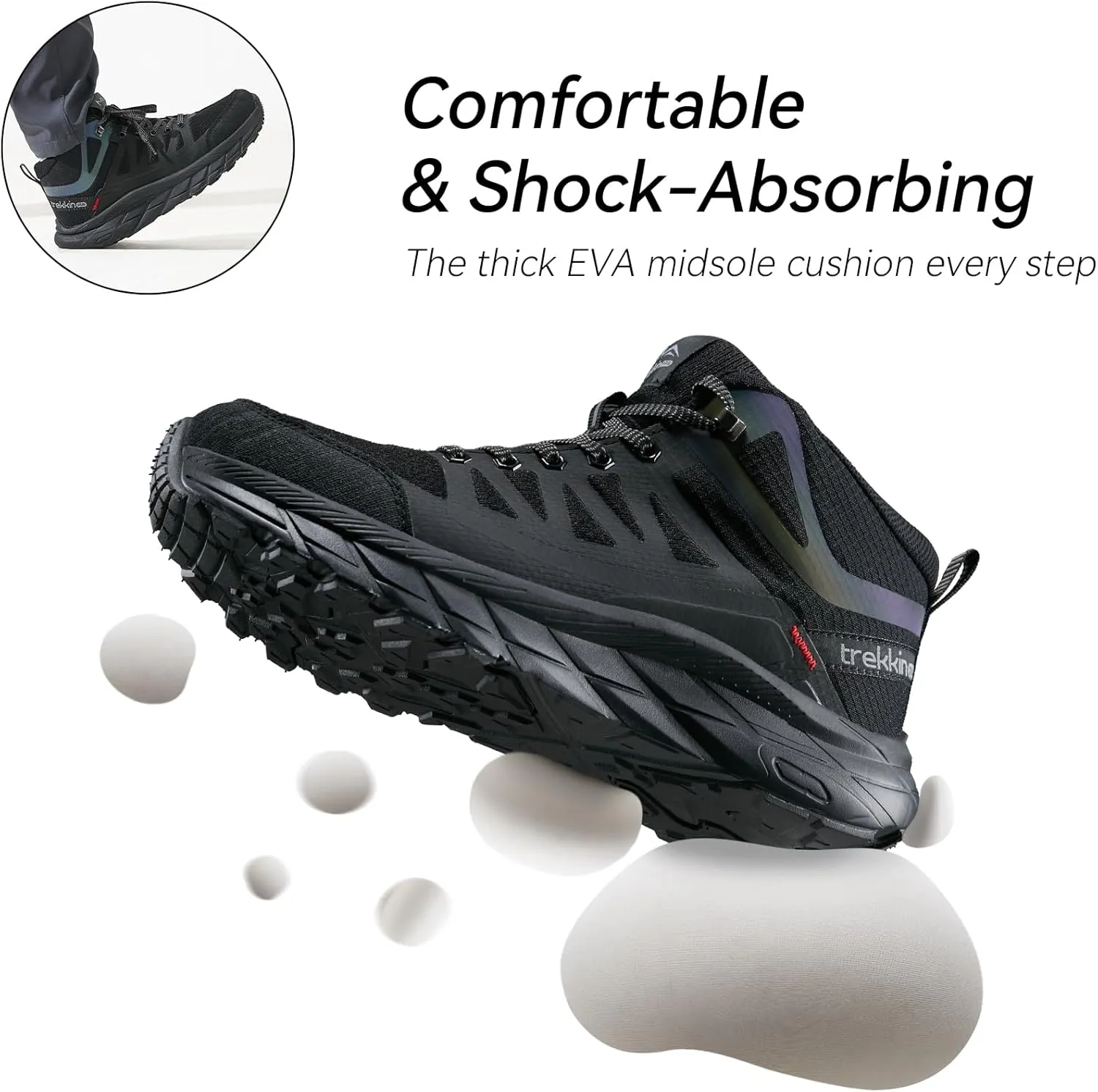 Men's Waterproof Slip Resistant Outdoor Ankle High Boots Trails Womens Relaxed Fit Lightweight Hiking Walking Casual Hunting Workout Shoes Rainproof Lace up