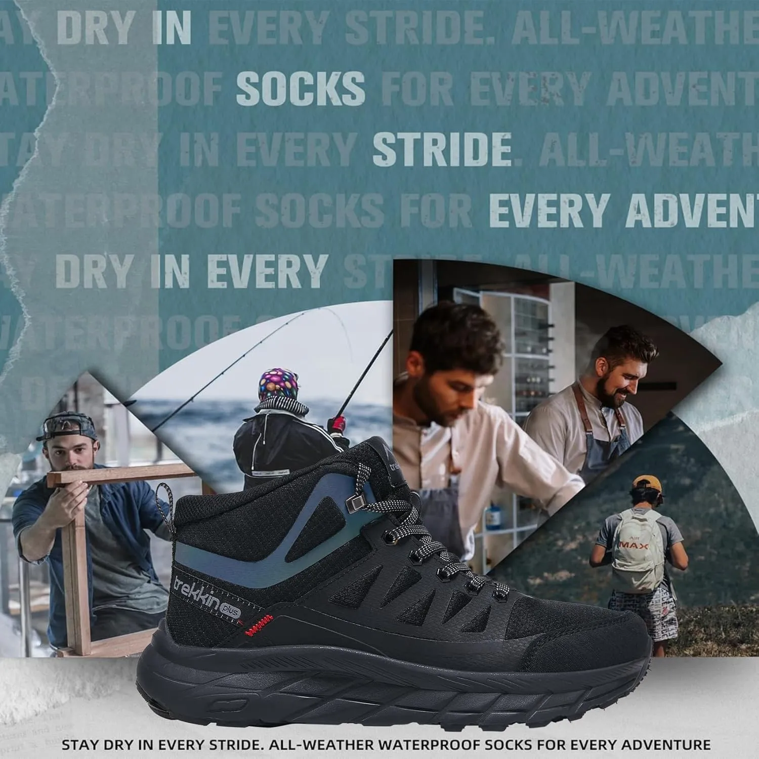 Men's Waterproof Slip Resistant Outdoor Ankle High Boots Trails Womens Relaxed Fit Lightweight Hiking Walking Casual Hunting Workout Shoes Rainproof Lace up