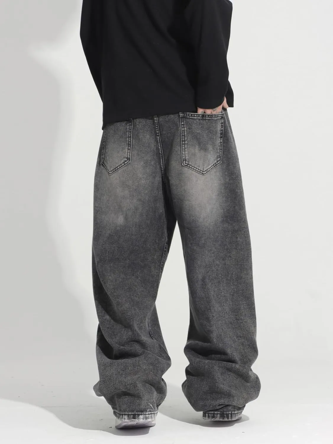 Mens Wide Leg Baggy Jeans Y2k Casual Fashion Loose Denim Pants Work Office Streetwear