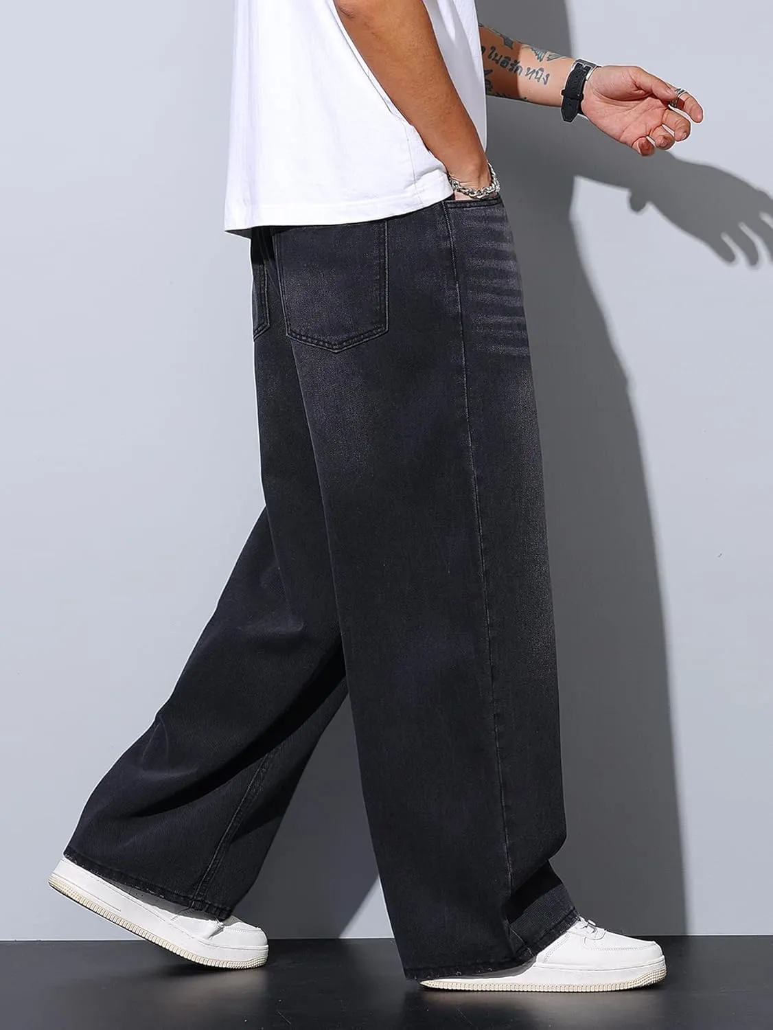 Mens Wide Leg Baggy Jeans Y2k Casual Fashion Loose Denim Pants Work Office Streetwear