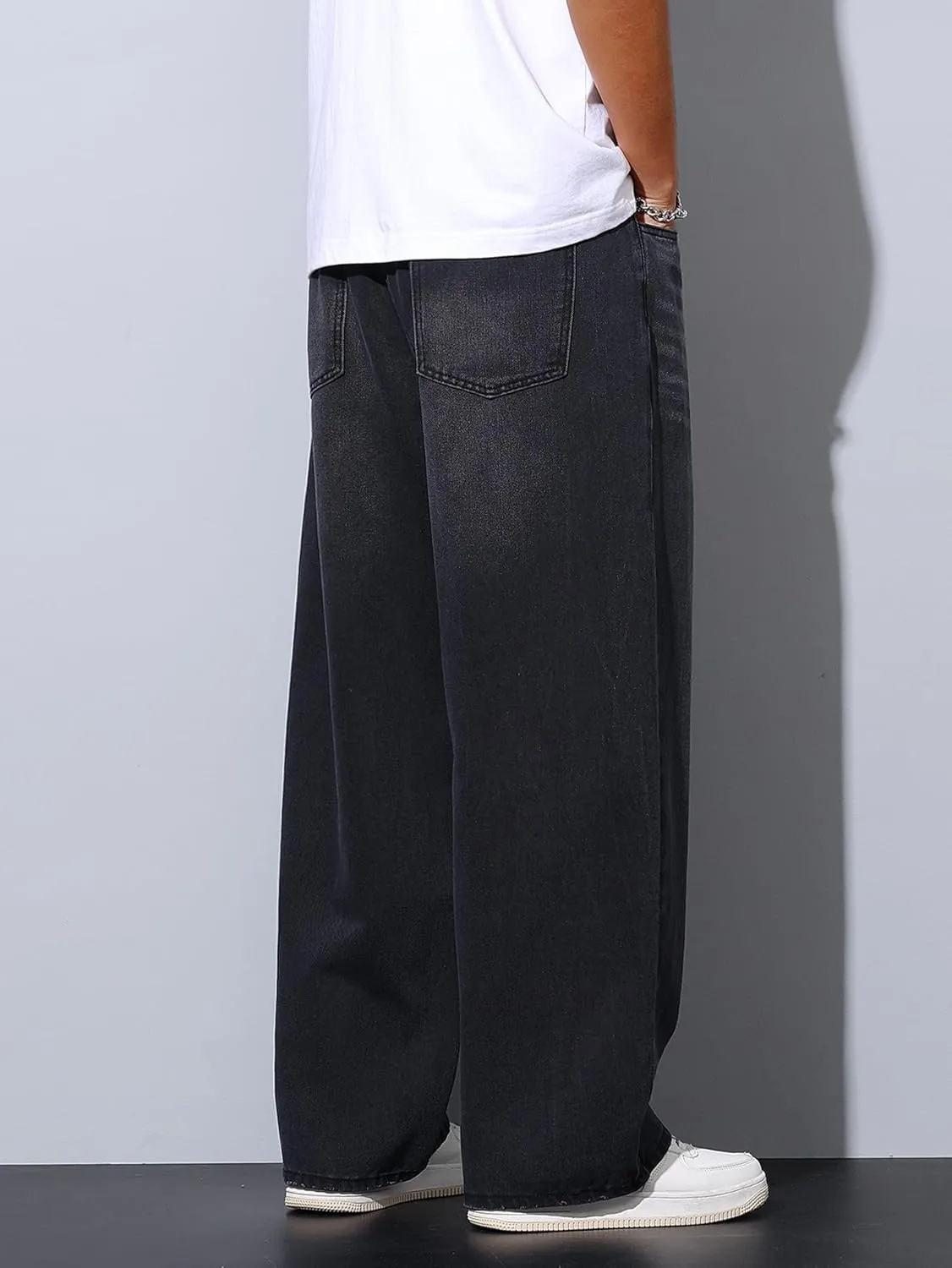 Mens Wide Leg Baggy Jeans Y2k Casual Fashion Loose Denim Pants Work Office Streetwear