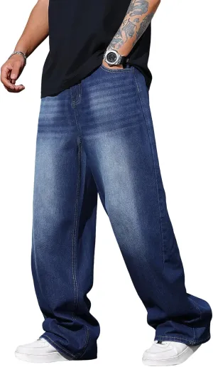 Mens Wide Leg Baggy Jeans Y2k Casual Fashion Loose Denim Pants Work Office Streetwear