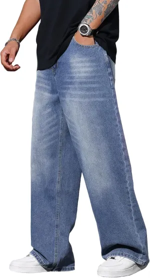 Mens Wide Leg Baggy Jeans Y2k Casual Fashion Loose Denim Pants Work Office Streetwear