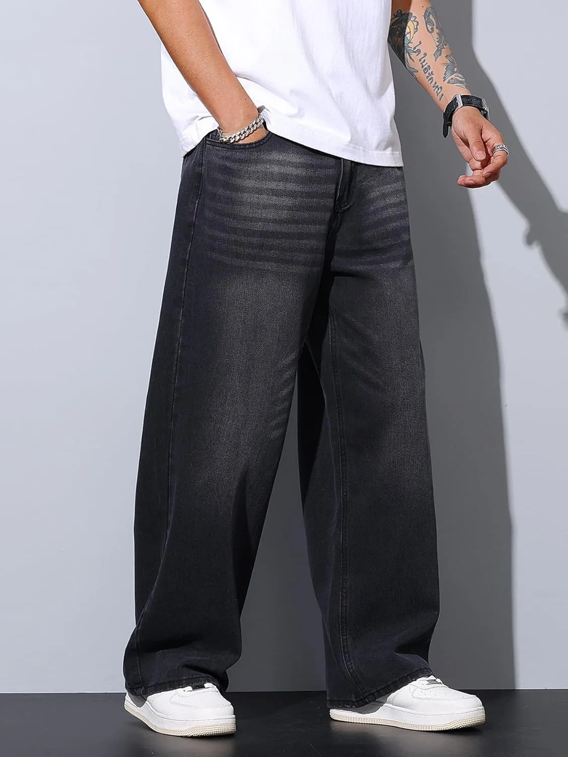 Mens Wide Leg Baggy Jeans Y2k Casual Fashion Loose Denim Pants Work Office Streetwear