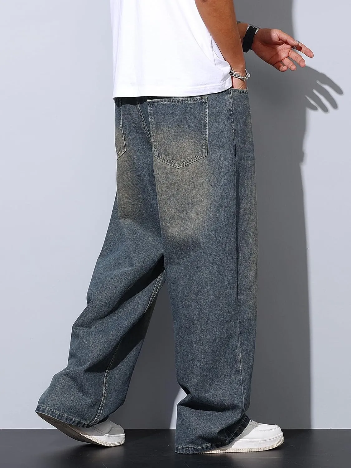 Mens Wide Leg Baggy Jeans Y2k Casual Fashion Loose Denim Pants Work Office Streetwear
