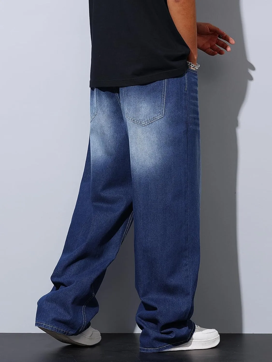 Mens Wide Leg Baggy Jeans Y2k Casual Fashion Loose Denim Pants Work Office Streetwear
