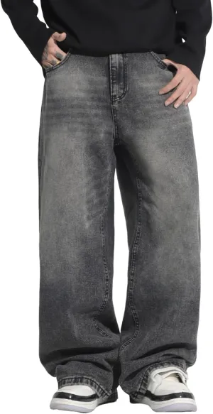 Mens Wide Leg Baggy Jeans Y2k Casual Fashion Loose Denim Pants Work Office Streetwear