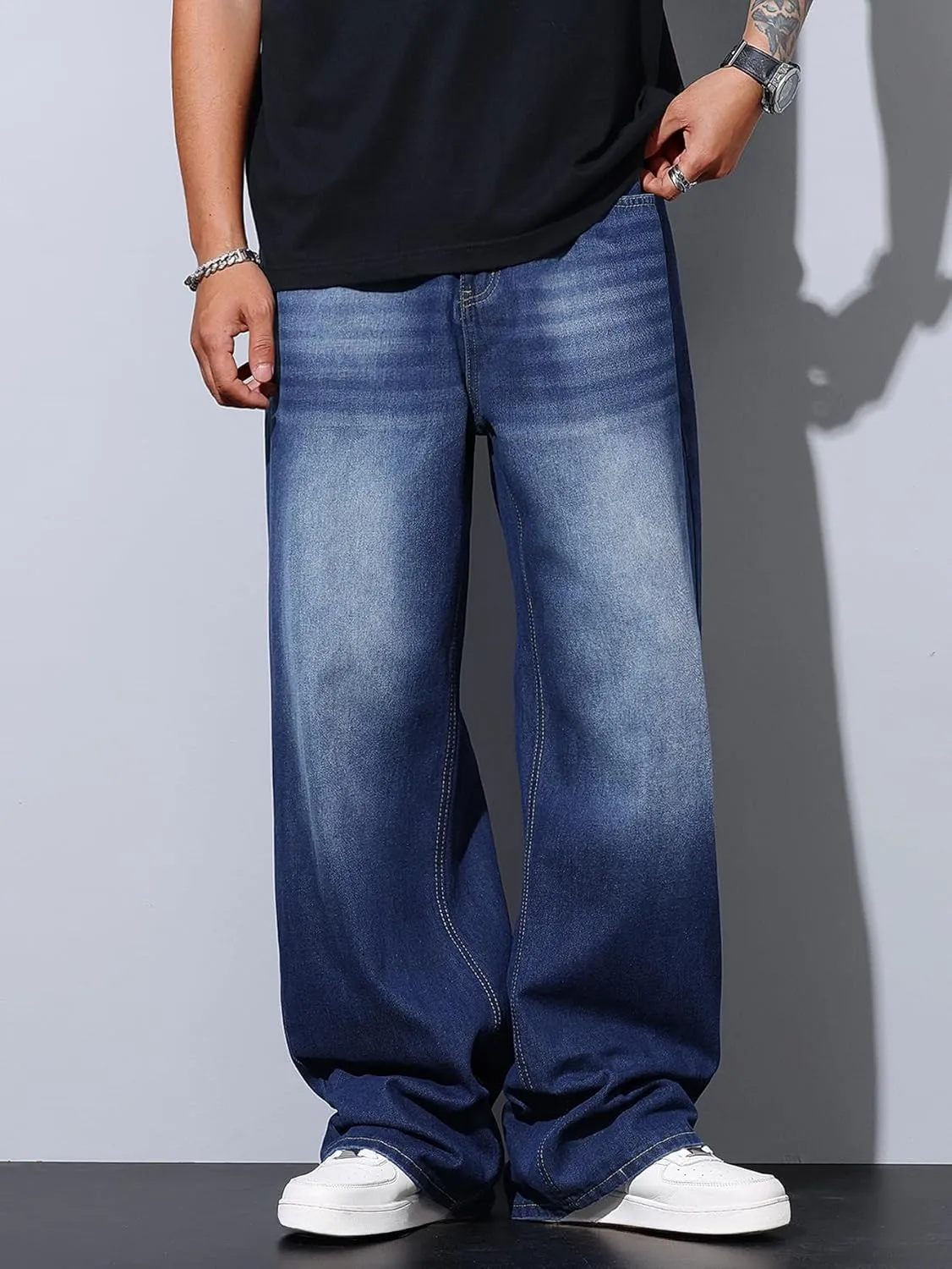 Mens Wide Leg Baggy Jeans Y2k Casual Fashion Loose Denim Pants Work Office Streetwear