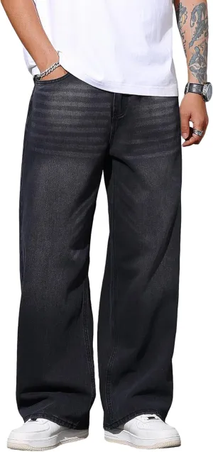 Mens Wide Leg Baggy Jeans Y2k Casual Fashion Loose Denim Pants Work Office Streetwear