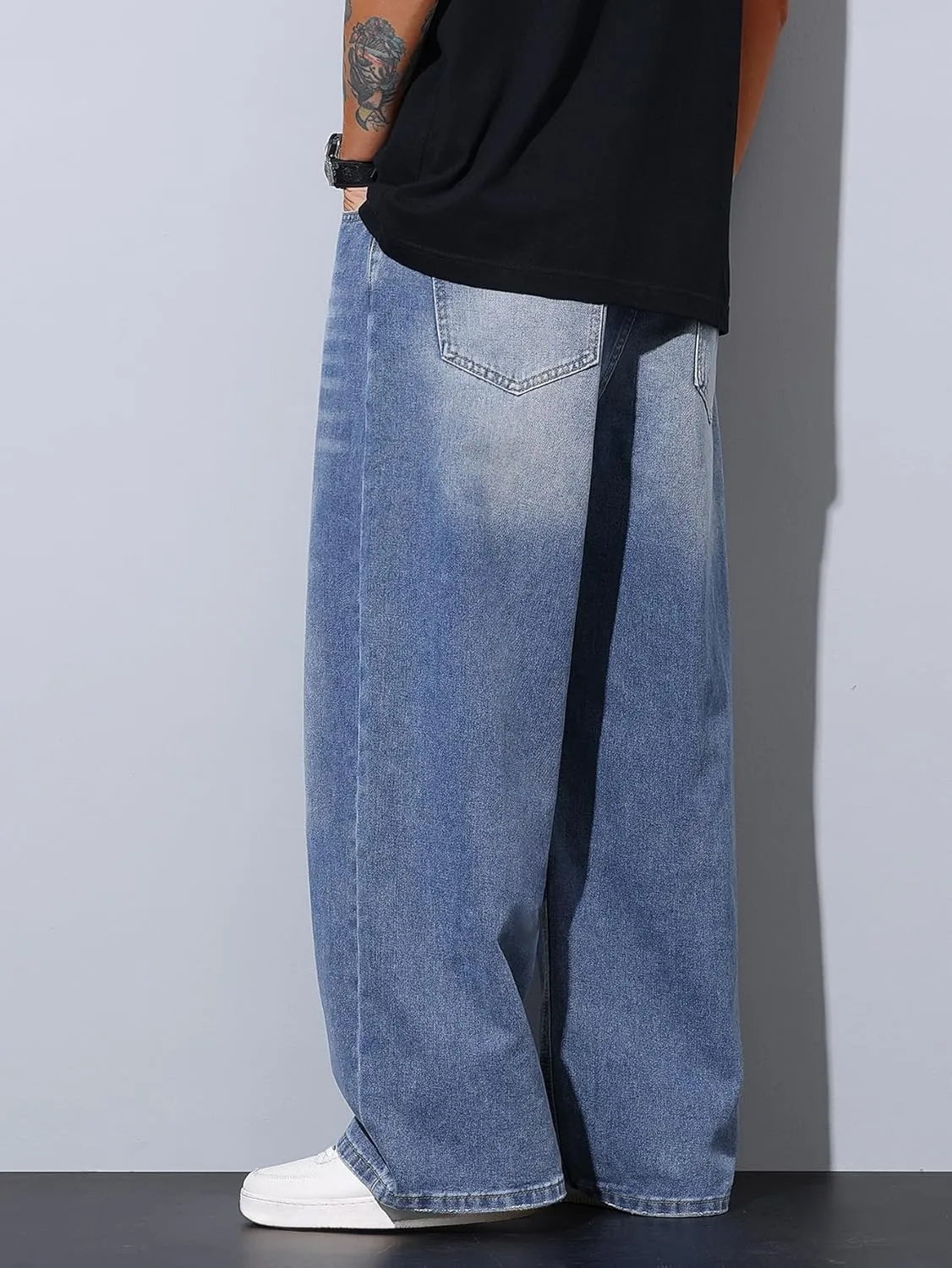 Mens Wide Leg Baggy Jeans Y2k Casual Fashion Loose Denim Pants Work Office Streetwear