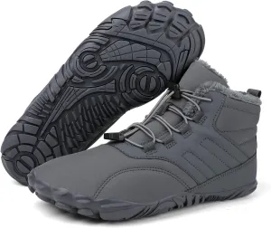 Men's Women's Winter Snow Boots, Slip On Warm Fur Lined Zero Drop Barefoot Hiking Boots, Wide Toe Box Ankle Booties, Minimalist Waterproof Non-Slip Sneakers Hike Shoes for Hiking Walking Outdoor