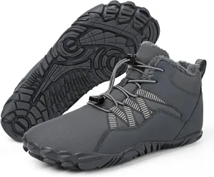 Men's Women's Winter Snow Boots, Slip On Warm Fur Lined Zero Drop Barefoot Hiking Boots, Wide Toe Box Ankle Booties, Minimalist Waterproof Non-Slip Sneakers Hike Shoes for Hiking Walking Outdoor