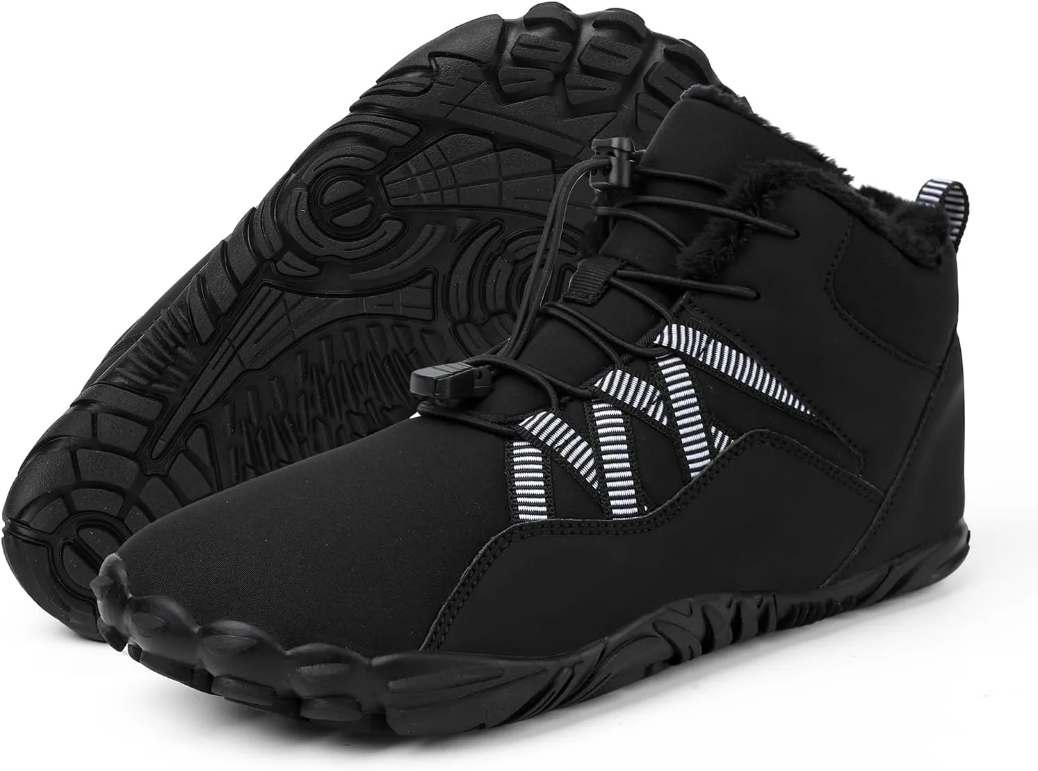 Men's Women's Winter Snow Boots, Slip On Warm Fur Lined Zero Drop Barefoot Hiking Boots, Wide Toe Box Ankle Booties, Minimalist Waterproof Non-Slip Sneakers Hike Shoes for Hiking Walking Outdoor