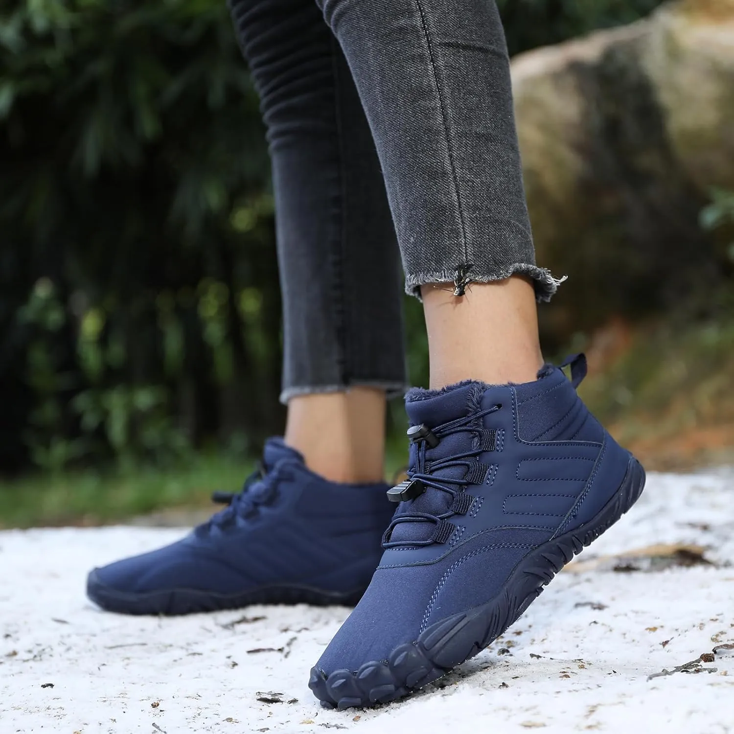 Men's Women's Winter Snow Boots, Slip On Warm Fur Lined Zero Drop Barefoot Hiking Boots, Wide Toe Box Ankle Booties, Minimalist Waterproof Non-Slip Sneakers Hike Shoes for Hiking Walking Outdoor