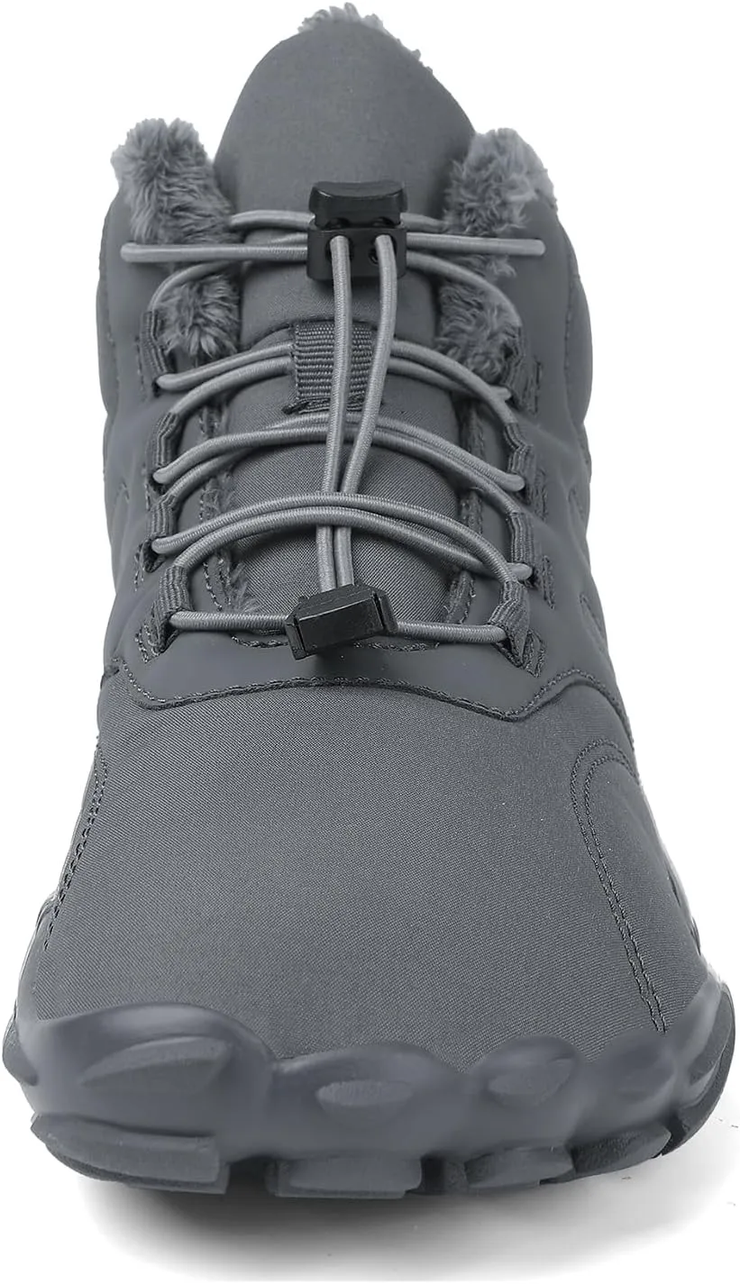 Men's Women's Winter Snow Boots, Slip On Warm Fur Lined Zero Drop Barefoot Hiking Boots, Wide Toe Box Ankle Booties, Minimalist Waterproof Non-Slip Sneakers Hike Shoes for Hiking Walking Outdoor