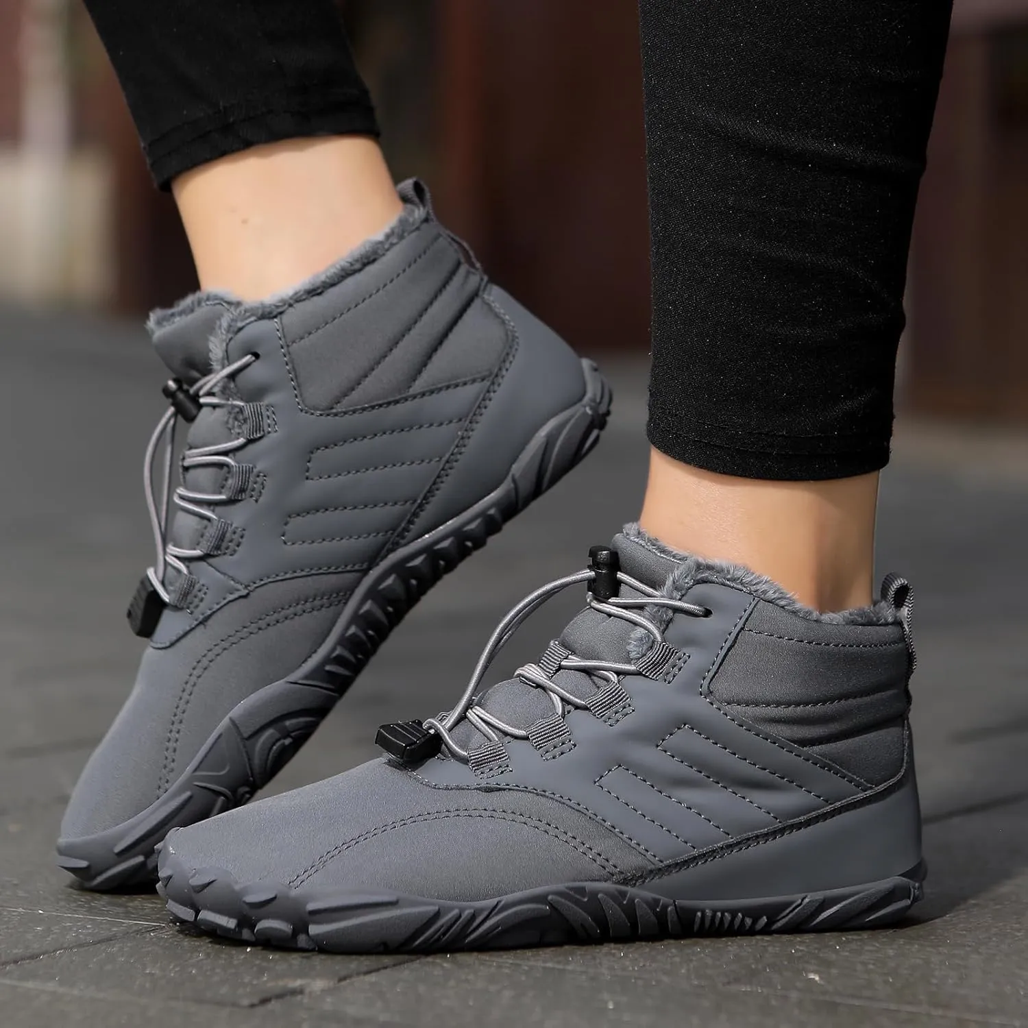 Men's Women's Winter Snow Boots, Slip On Warm Fur Lined Zero Drop Barefoot Hiking Boots, Wide Toe Box Ankle Booties, Minimalist Waterproof Non-Slip Sneakers Hike Shoes for Hiking Walking Outdoor