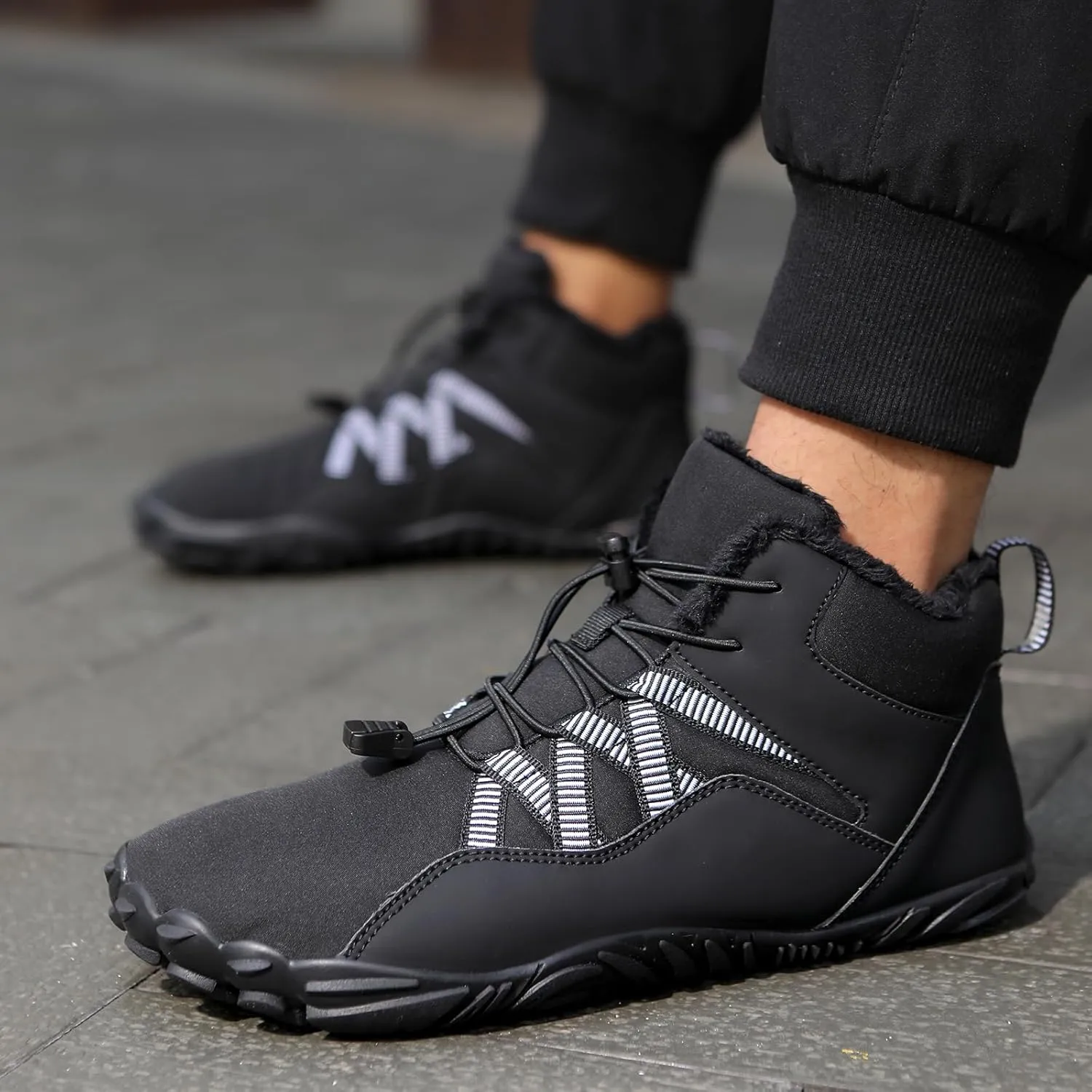 Men's Women's Winter Snow Boots, Slip On Warm Fur Lined Zero Drop Barefoot Hiking Boots, Wide Toe Box Ankle Booties, Minimalist Waterproof Non-Slip Sneakers Hike Shoes for Hiking Walking Outdoor