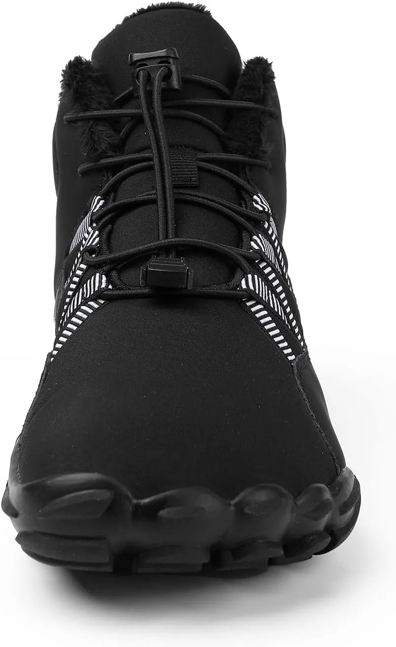 Men's Women's Winter Snow Boots, Slip On Warm Fur Lined Zero Drop Barefoot Hiking Boots, Wide Toe Box Ankle Booties, Minimalist Waterproof Non-Slip Sneakers Hike Shoes for Hiking Walking Outdoor
