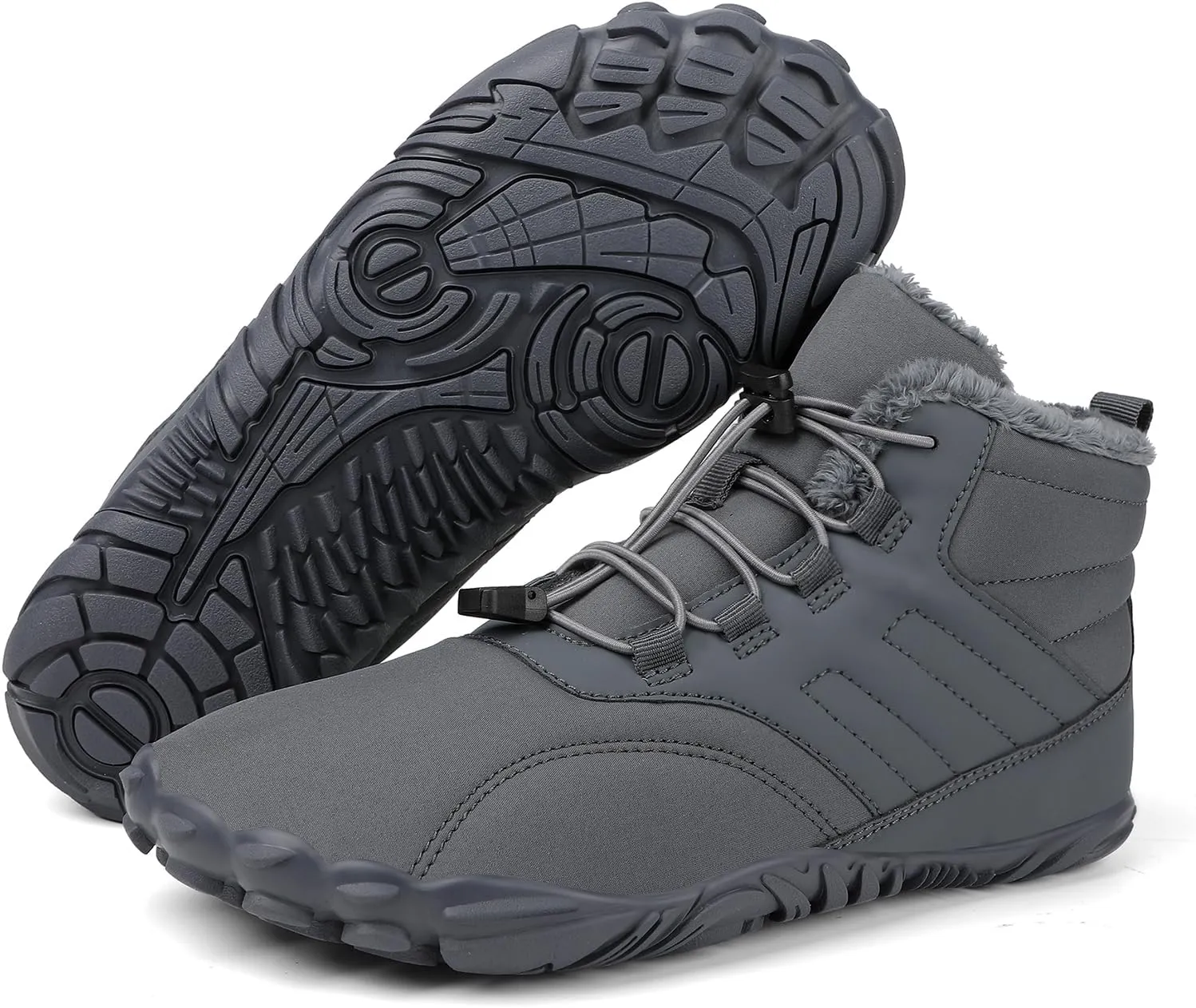 Men's Women's Winter Snow Boots, Slip On Warm Fur Lined Zero Drop Barefoot Hiking Boots, Wide Toe Box Ankle Booties, Minimalist Waterproof Non-Slip Sneakers Hike Shoes for Hiking Walking Outdoor