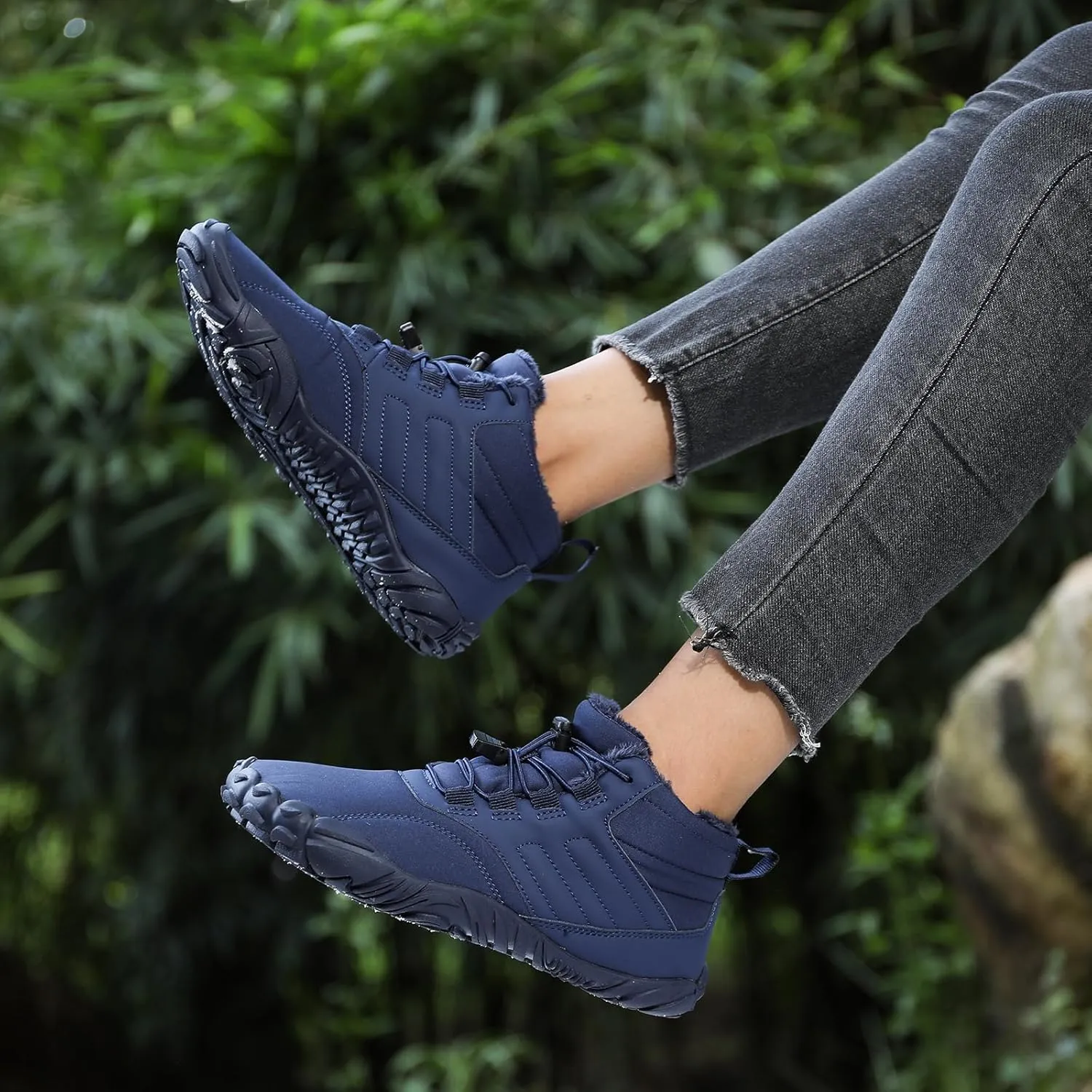 Men's Women's Winter Snow Boots, Slip On Warm Fur Lined Zero Drop Barefoot Hiking Boots, Wide Toe Box Ankle Booties, Minimalist Waterproof Non-Slip Sneakers Hike Shoes for Hiking Walking Outdoor