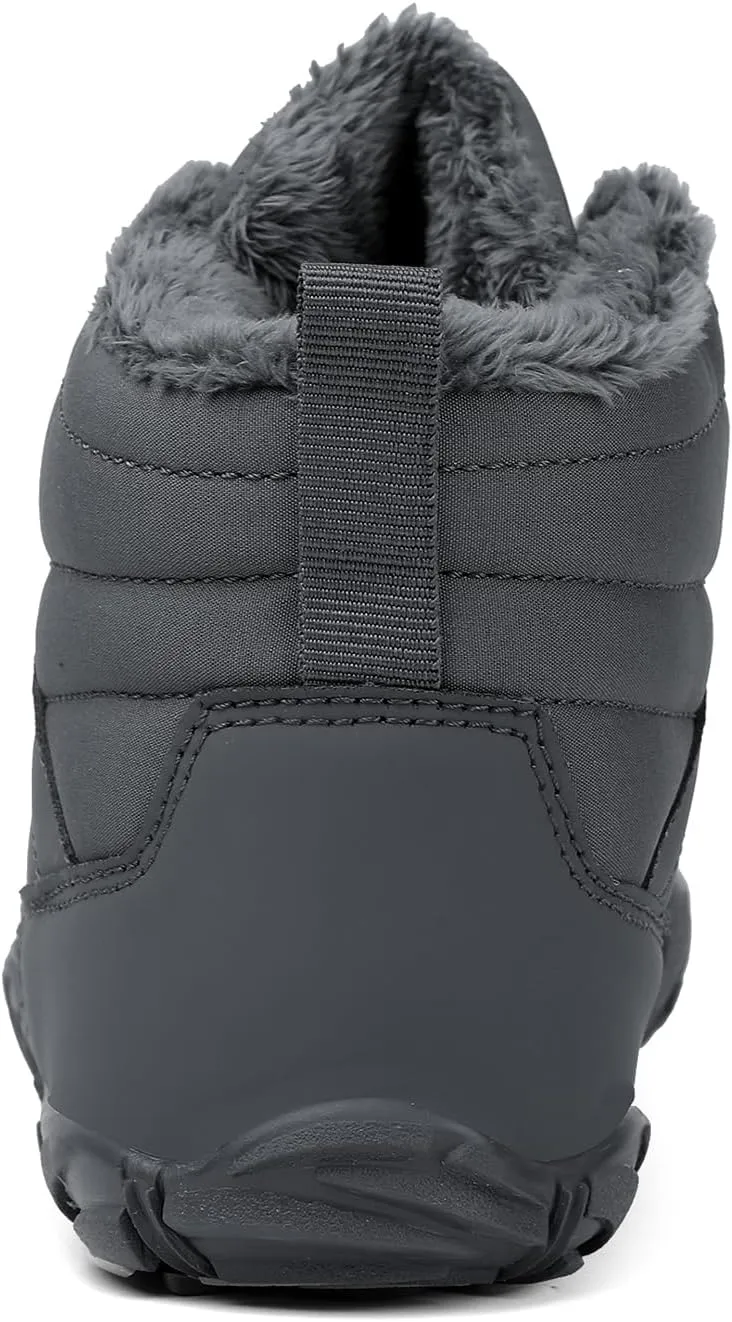 Men's Women's Winter Snow Boots, Slip On Warm Fur Lined Zero Drop Barefoot Hiking Boots, Wide Toe Box Ankle Booties, Minimalist Waterproof Non-Slip Sneakers Hike Shoes for Hiking Walking Outdoor