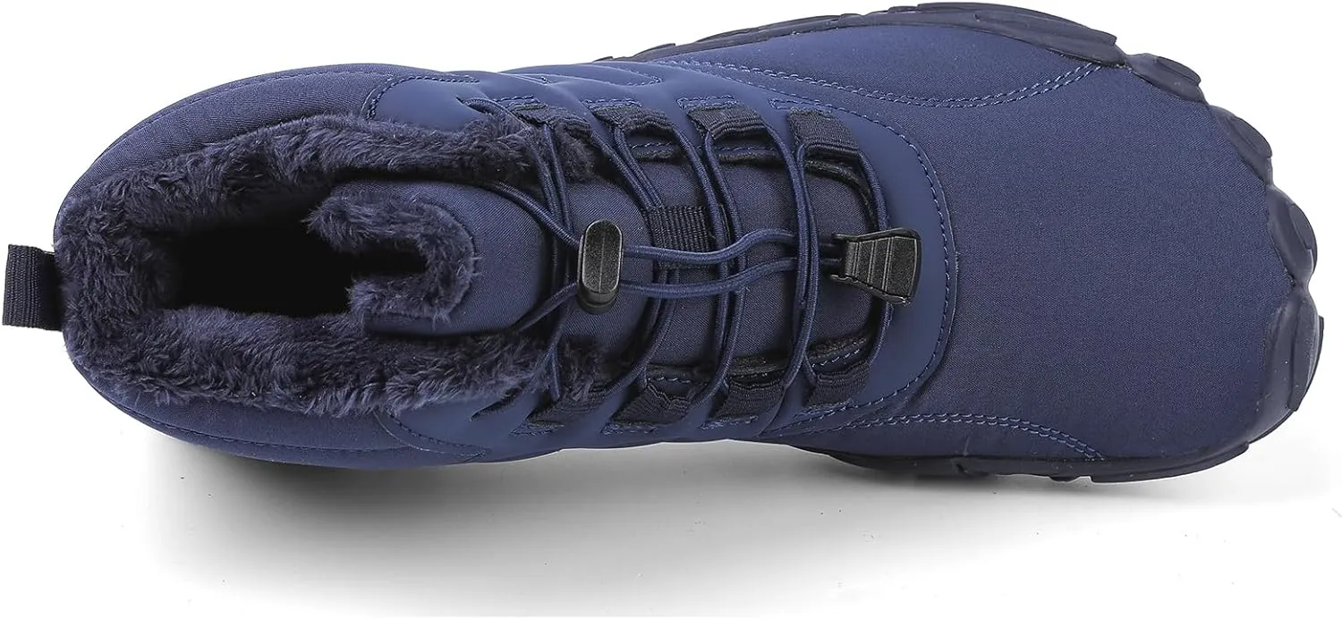 Men's Women's Winter Snow Boots, Slip On Warm Fur Lined Zero Drop Barefoot Hiking Boots, Wide Toe Box Ankle Booties, Minimalist Waterproof Non-Slip Sneakers Hike Shoes for Hiking Walking Outdoor