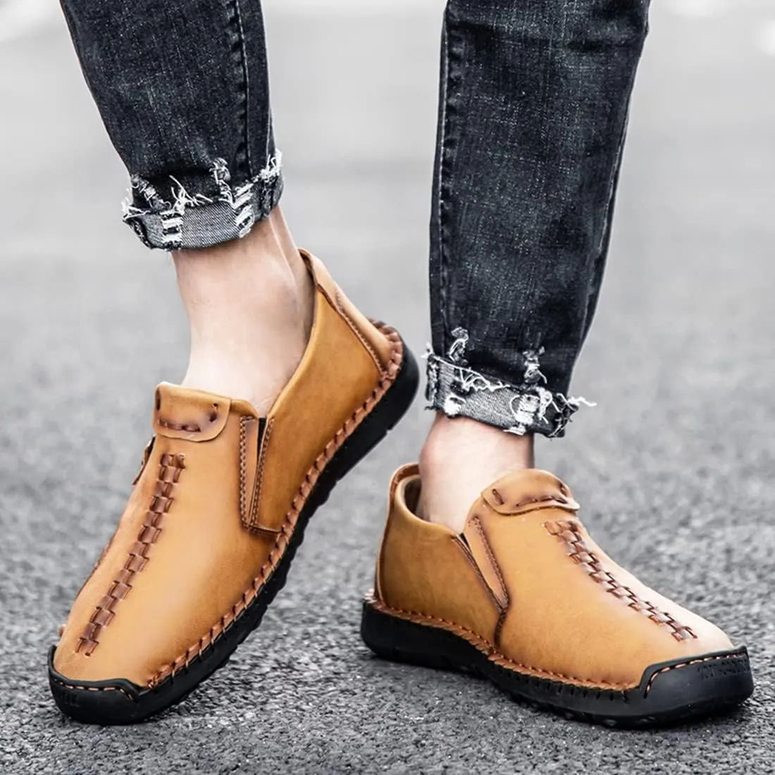 Minishion Mens Loafers Outdoor Zip Retro Work Shoes 8812#