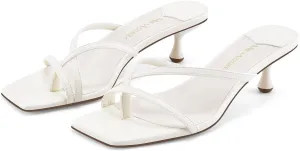 MIRAAZZURRA Flip Flop Kitten Heels Square Open Toe Thong Low Heels Strappy Slip On Slide Sandals Daily Party Shoes