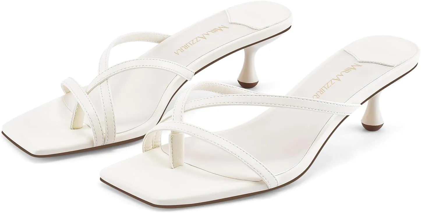 MIRAAZZURRA Flip Flop Kitten Heels Square Open Toe Thong Low Heels Strappy Slip On Slide Sandals Daily Party Shoes