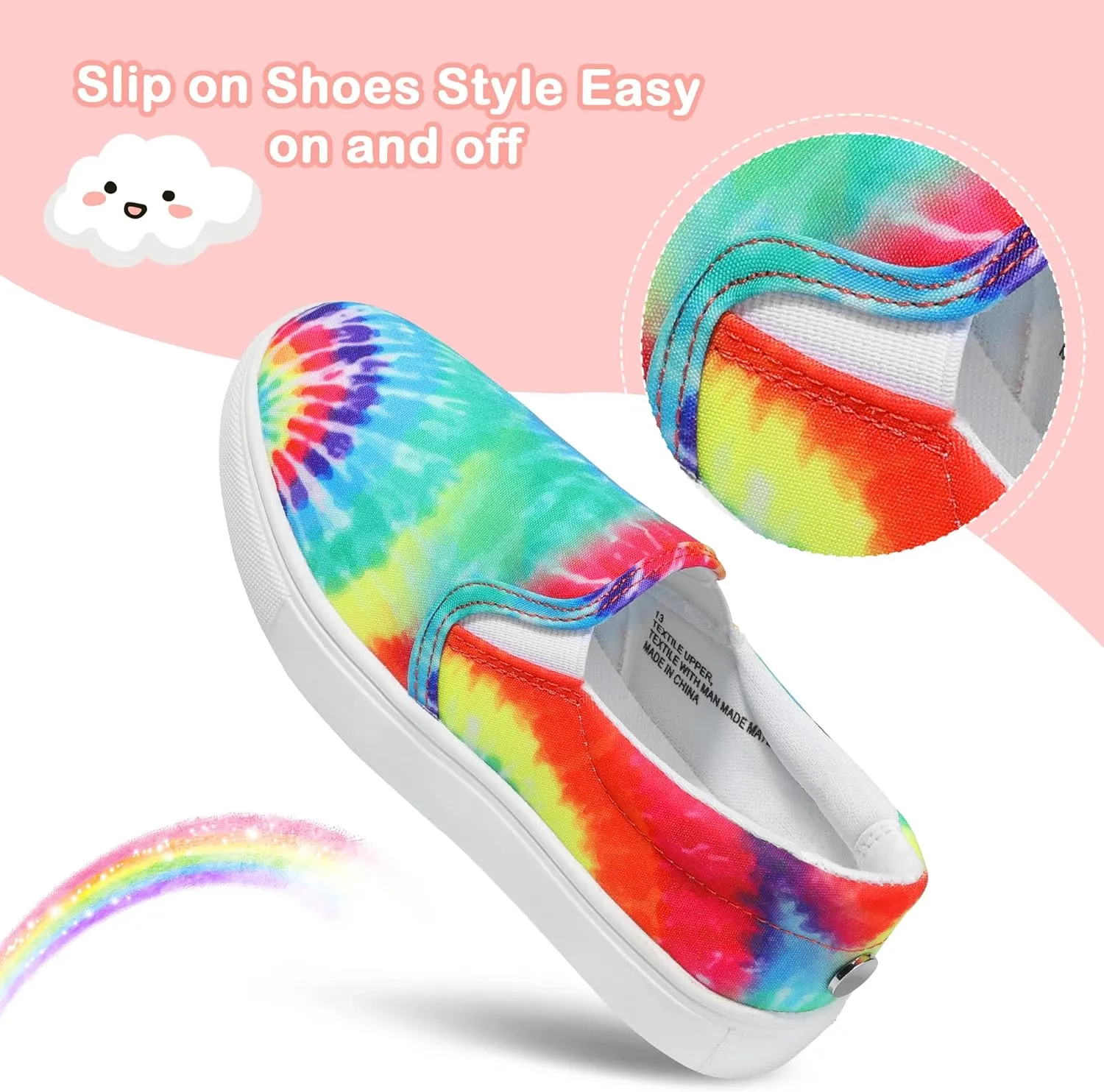 MIXIN Girls Sneakers Slip On Shoes Comfort Casual Low Top Fashion Flats Tennis Walking Casual Shoes for Little/Big Kids