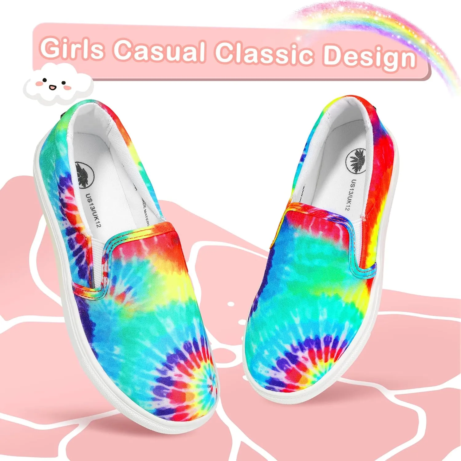 MIXIN Girls Sneakers Slip On Shoes Comfort Casual Low Top Fashion Flats Tennis Walking Casual Shoes for Little/Big Kids