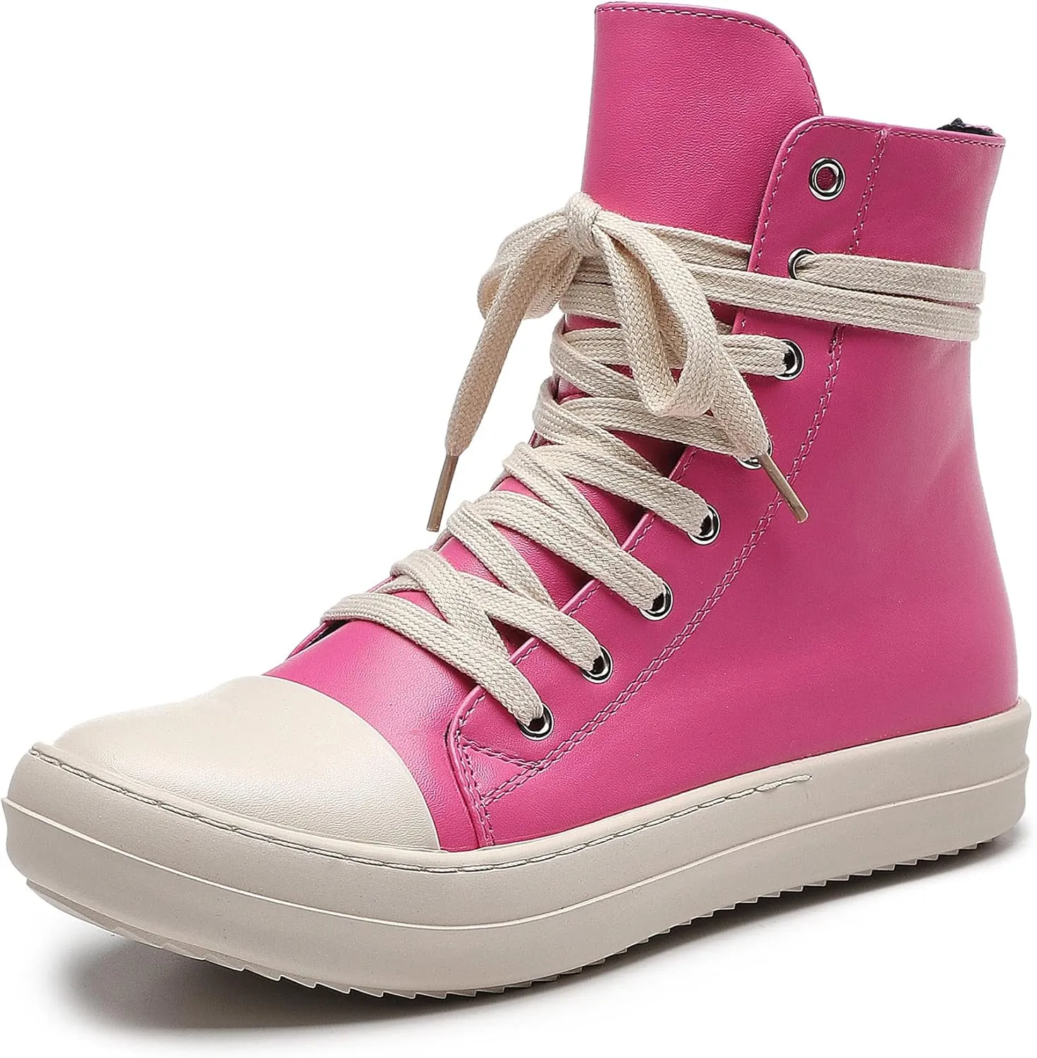 MOFEEDOUKA Womens High Top Sneakers Lace Up Comfort Platform Walking Canvas Shoes with Zipper