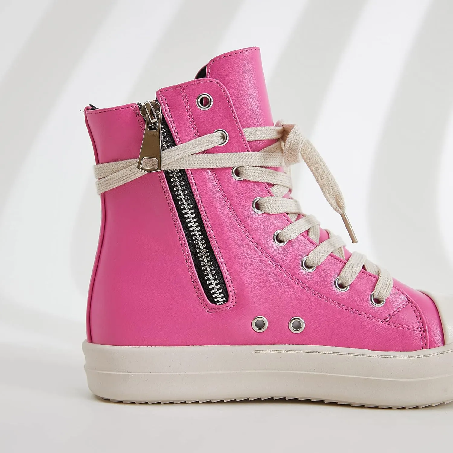 MOFEEDOUKA Womens High Top Sneakers Lace Up Comfort Platform Walking Canvas Shoes with Zipper