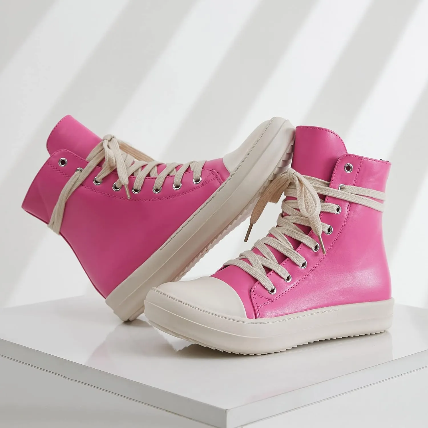 MOFEEDOUKA Womens High Top Sneakers Lace Up Comfort Platform Walking Canvas Shoes with Zipper
