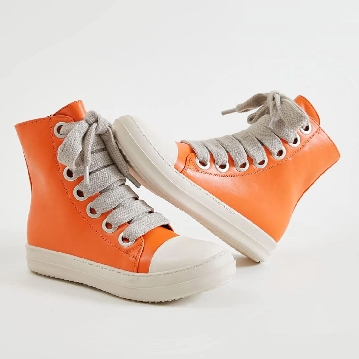 MOFEEDOUKA Womens High Top Sneakers Thick Shoe Laces PU Leather Comfort Platform Walking Shoes with Zipper