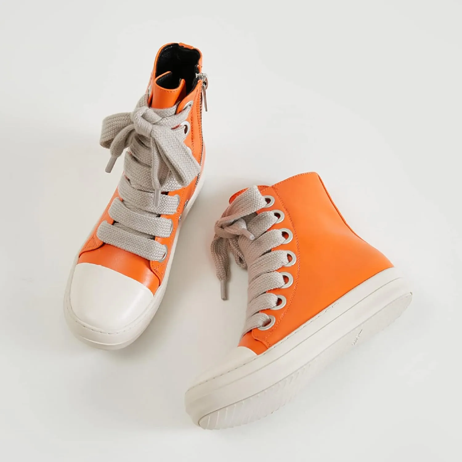 MOFEEDOUKA Womens High Top Sneakers Thick Shoe Laces PU Leather Comfort Platform Walking Shoes with Zipper