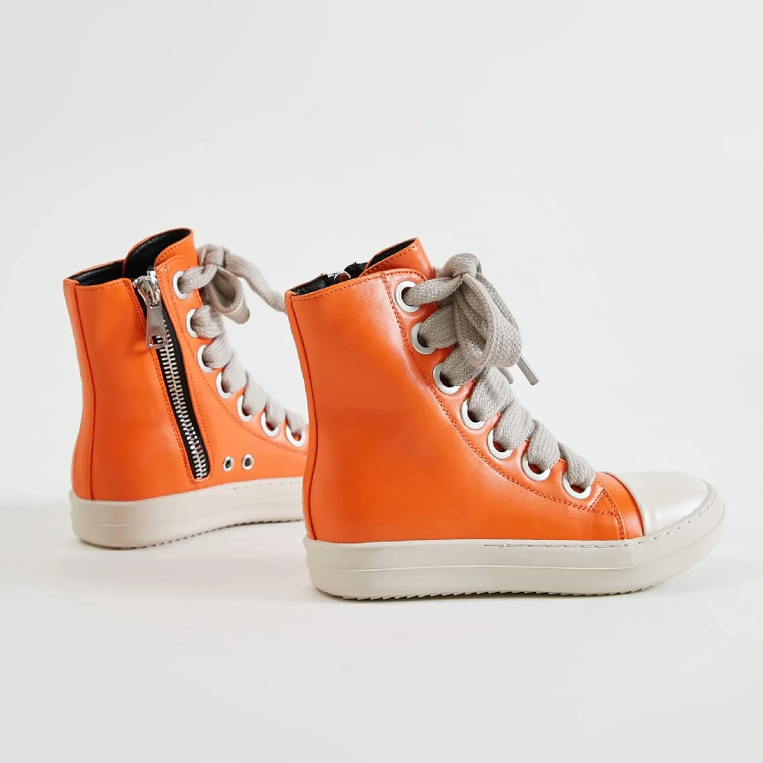 MOFEEDOUKA Womens High Top Sneakers Thick Shoe Laces PU Leather Comfort Platform Walking Shoes with Zipper