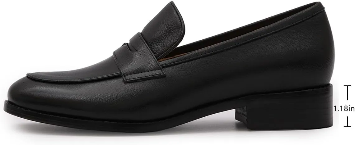 Mona flying Women's Comfort Leather Round Toe Penny Loafers Dress Casual Slip On Flats Ladies Office Work Shoes