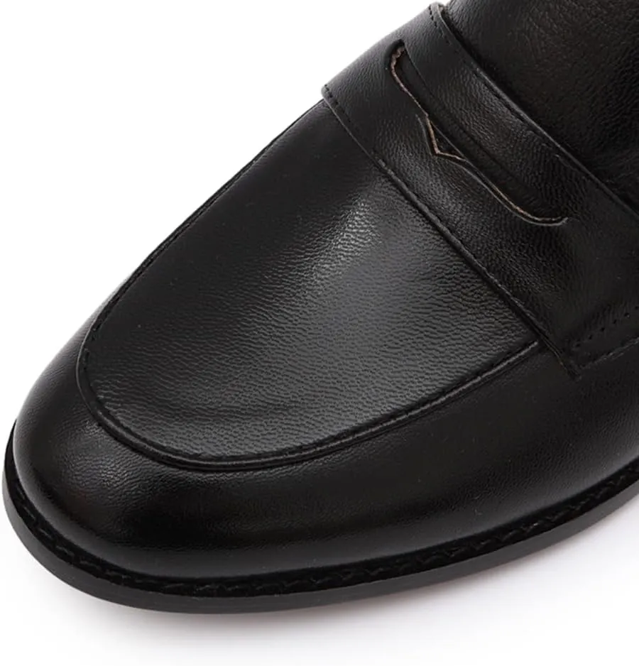 Mona flying Women's Comfort Leather Round Toe Penny Loafers Dress Casual Slip On Flats Ladies Office Work Shoes