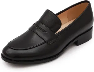 Mona flying Women's Comfort Leather Round Toe Penny Loafers Dress Casual Slip On Flats Ladies Office Work Shoes