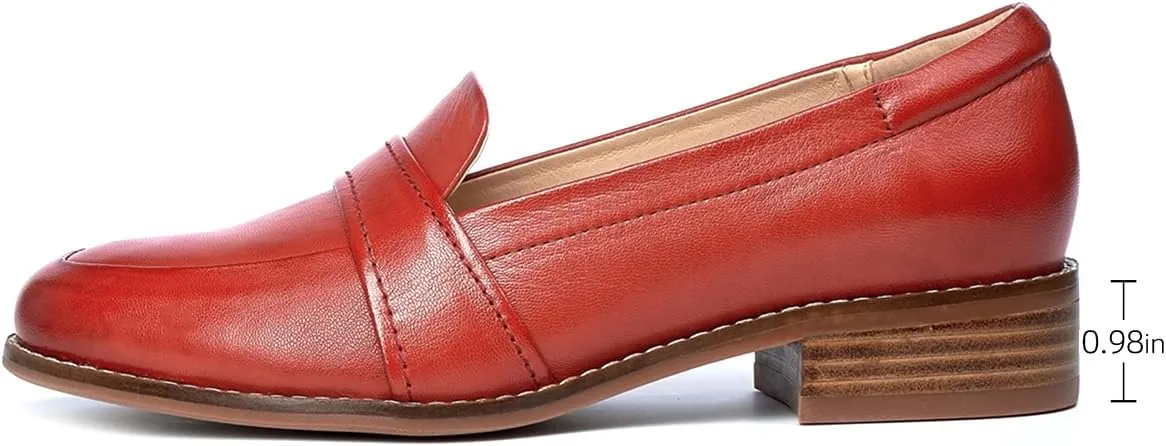 Mona flying Women's Leather Dress Penny Loafers Slip On Flats Office Ladies Casual Shoes