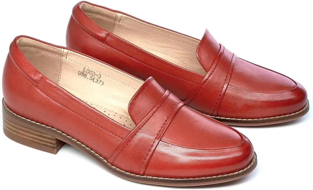 Mona flying Women's Leather Dress Penny Loafers Slip On Flats Office Ladies Casual Shoes