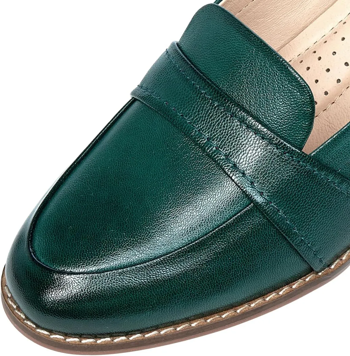 Mona flying Women's Leather Dress Penny Loafers Slip On Flats Office Ladies Casual Shoes