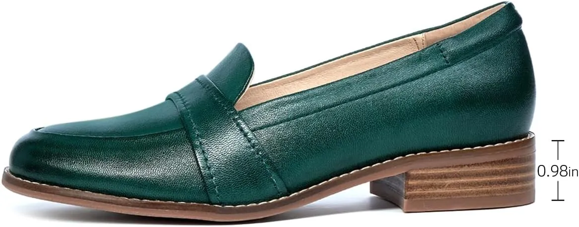 Mona flying Women's Leather Dress Penny Loafers Slip On Flats Office Ladies Casual Shoes