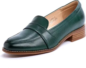 Mona flying Women's Leather Dress Penny Loafers Slip On Flats Office Ladies Casual Shoes