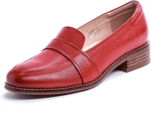 Mona flying Women's Leather Dress Penny Loafers Slip On Flats Office Ladies Casual Shoes