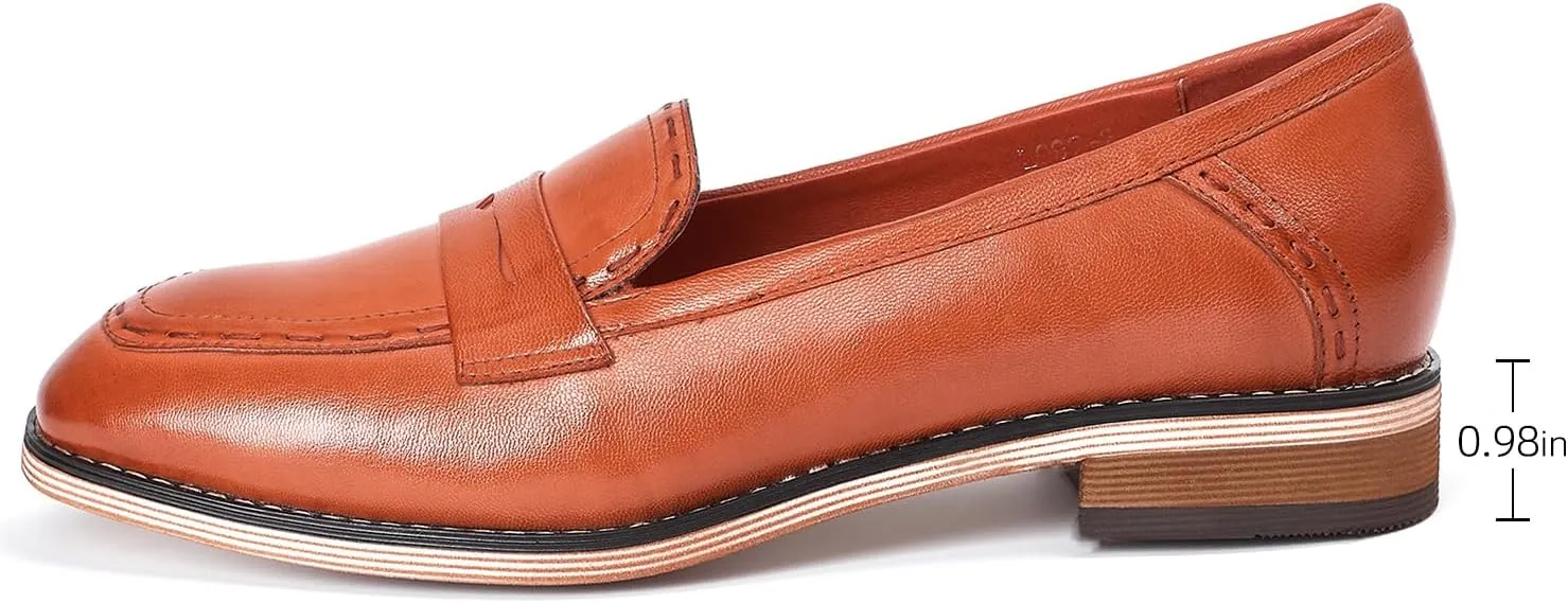 Mona flying Women's Leather Penny Loafers Slip On Flats Office Ladies Casual Shoes