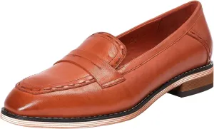 Mona flying Women's Leather Penny Loafers Slip On Flats Office Ladies Casual Shoes