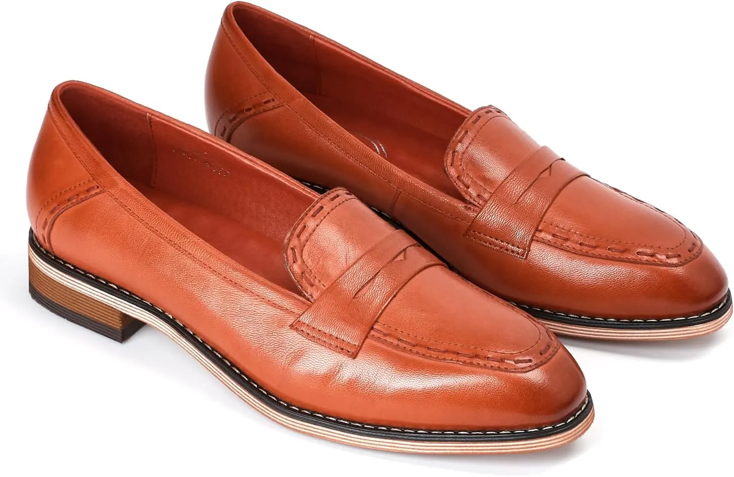 Mona flying Women's Leather Penny Loafers Slip On Flats Office Ladies Casual Shoes