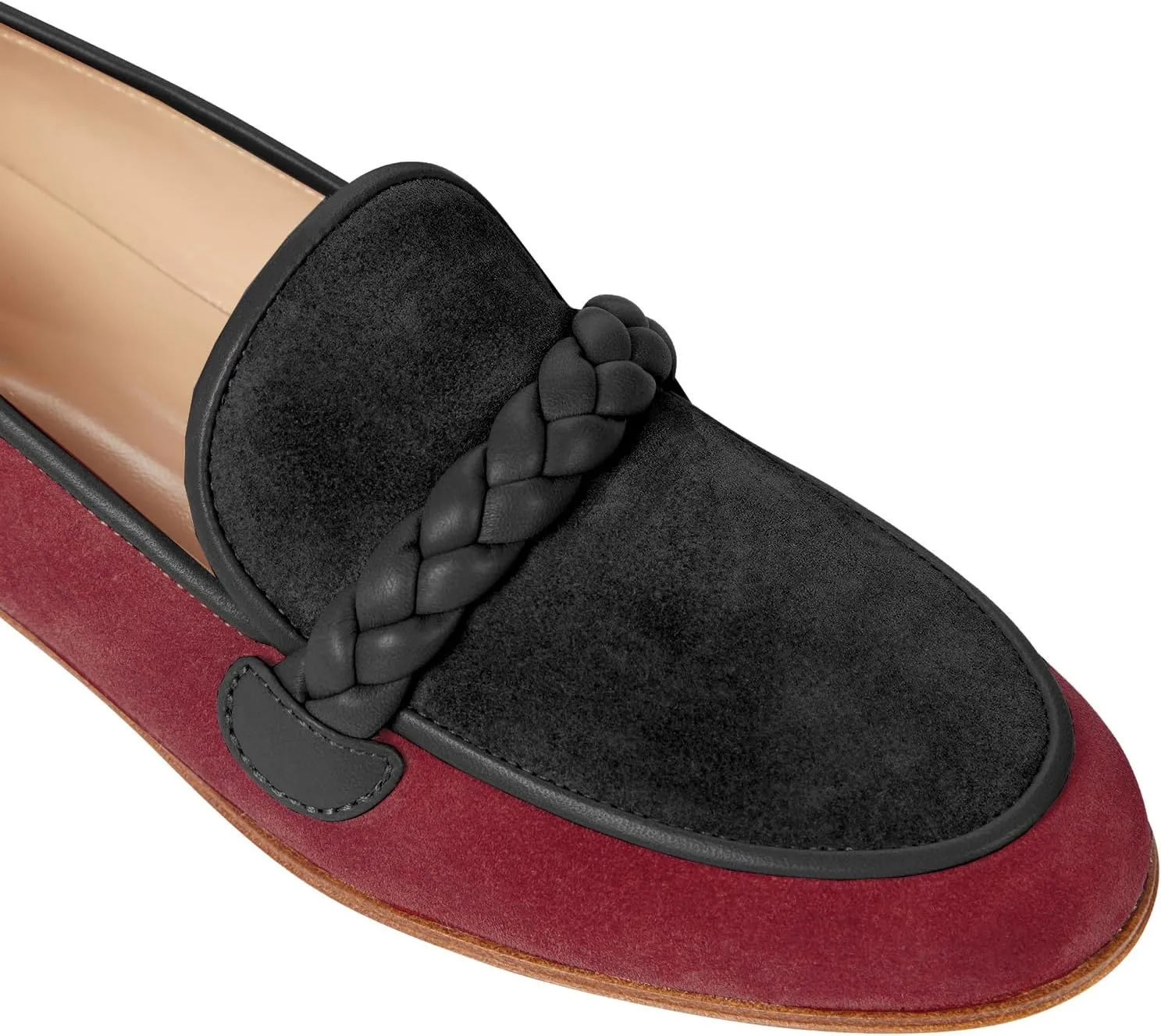 MOOMMO Women Comfortable Suede Loafer Flats Closed Round Toe Slip On Penny Loafers Knitted Strap Oxford Loafer Shoes for Office Ladies Work Daily Casual Club Driver Flats Spring Elegant 4-11 M US